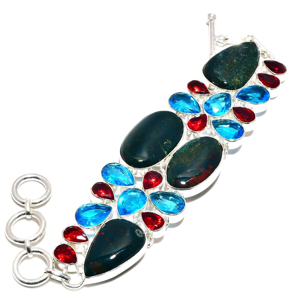 Natural Bloodstone Handcrafted Silver Custom Made Bracelet